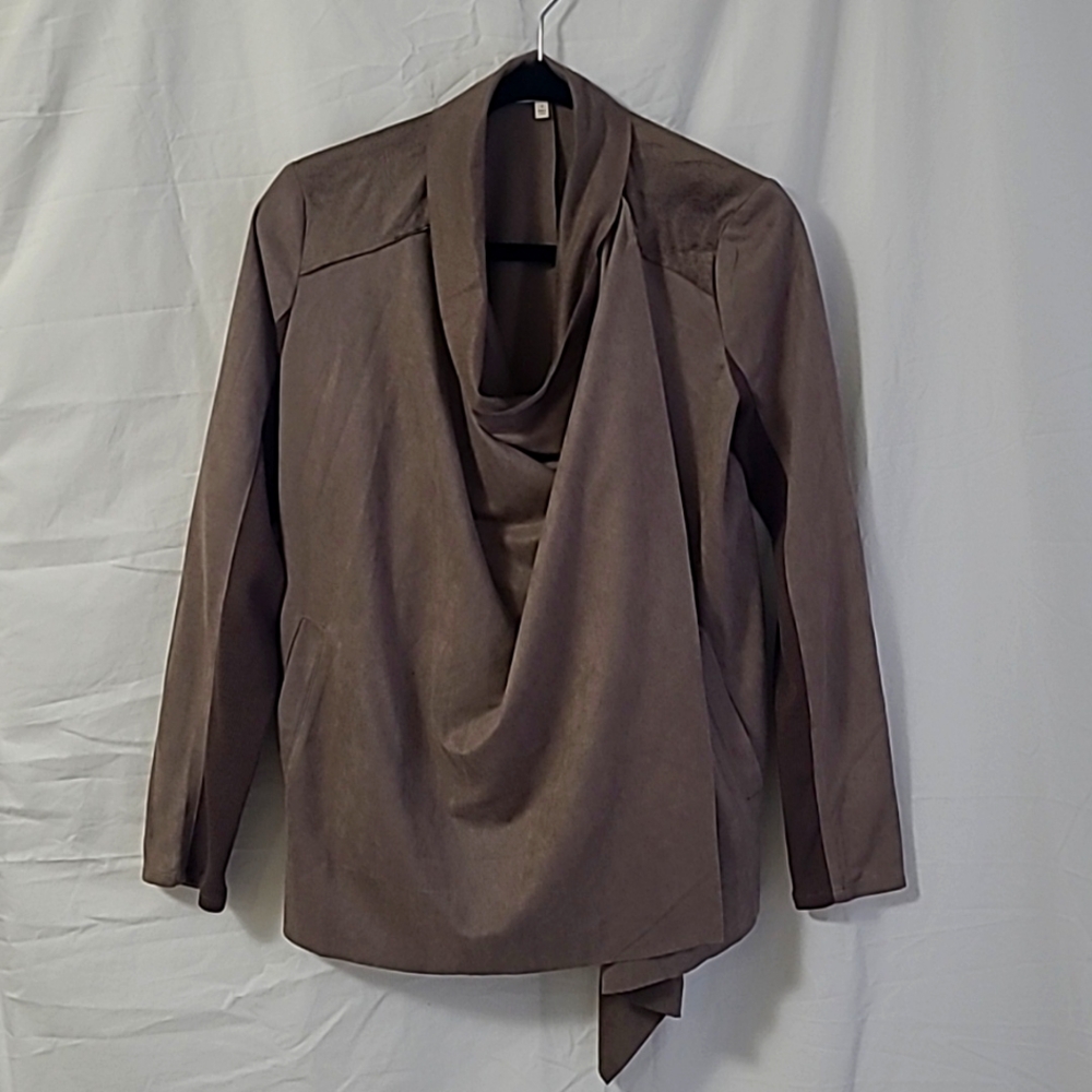Mystree long sleeve shrug, small, camel.